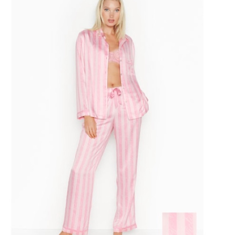 Victoria’s Secret Viral Striped Satin Silky Women's Pajama Set NW RARE Exclusive